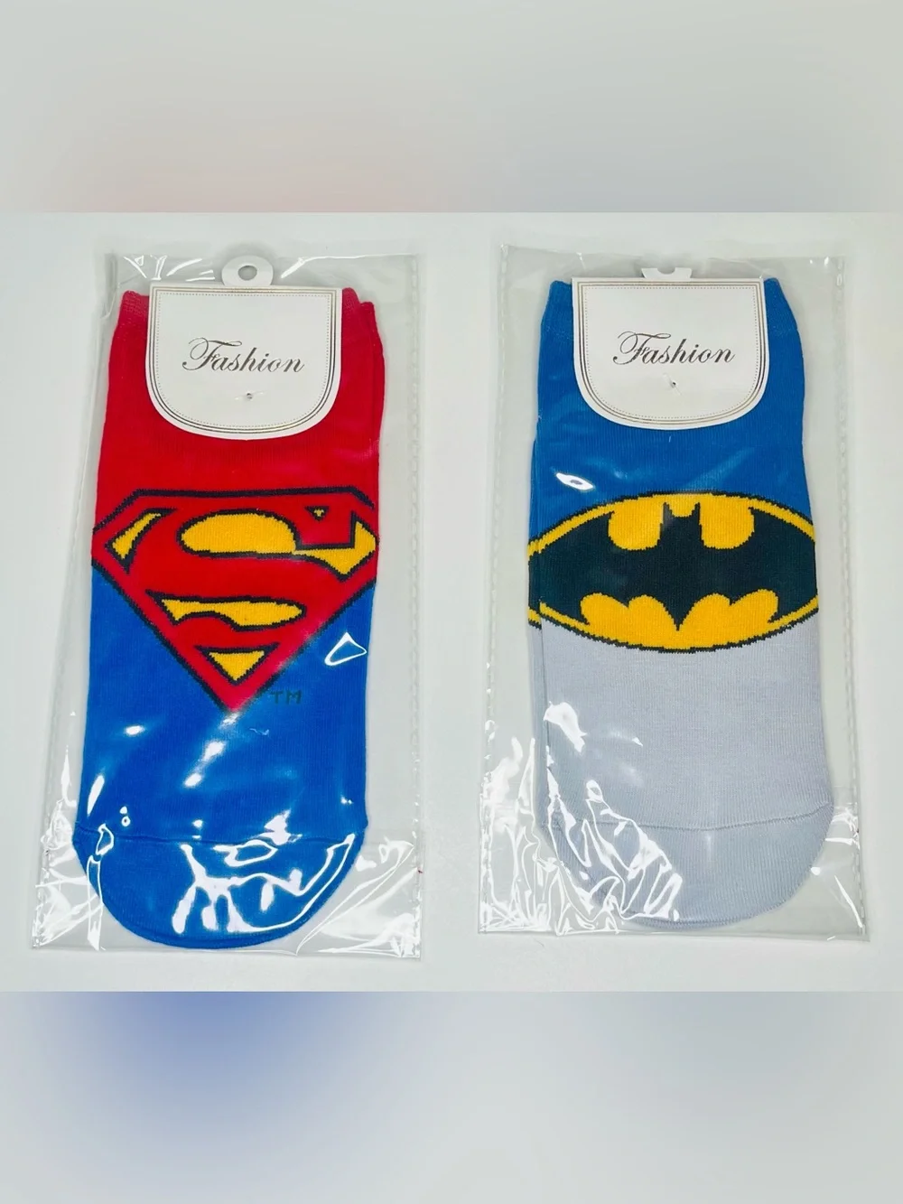 Men’s Superhero Crew Socks - Superman Red/Blue & Batman Blue/Gray